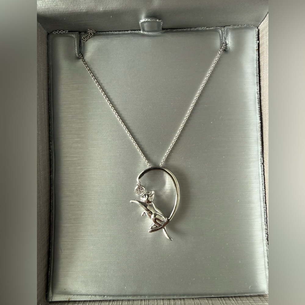 Zales Sterling Silver Cat Pendant Necklace